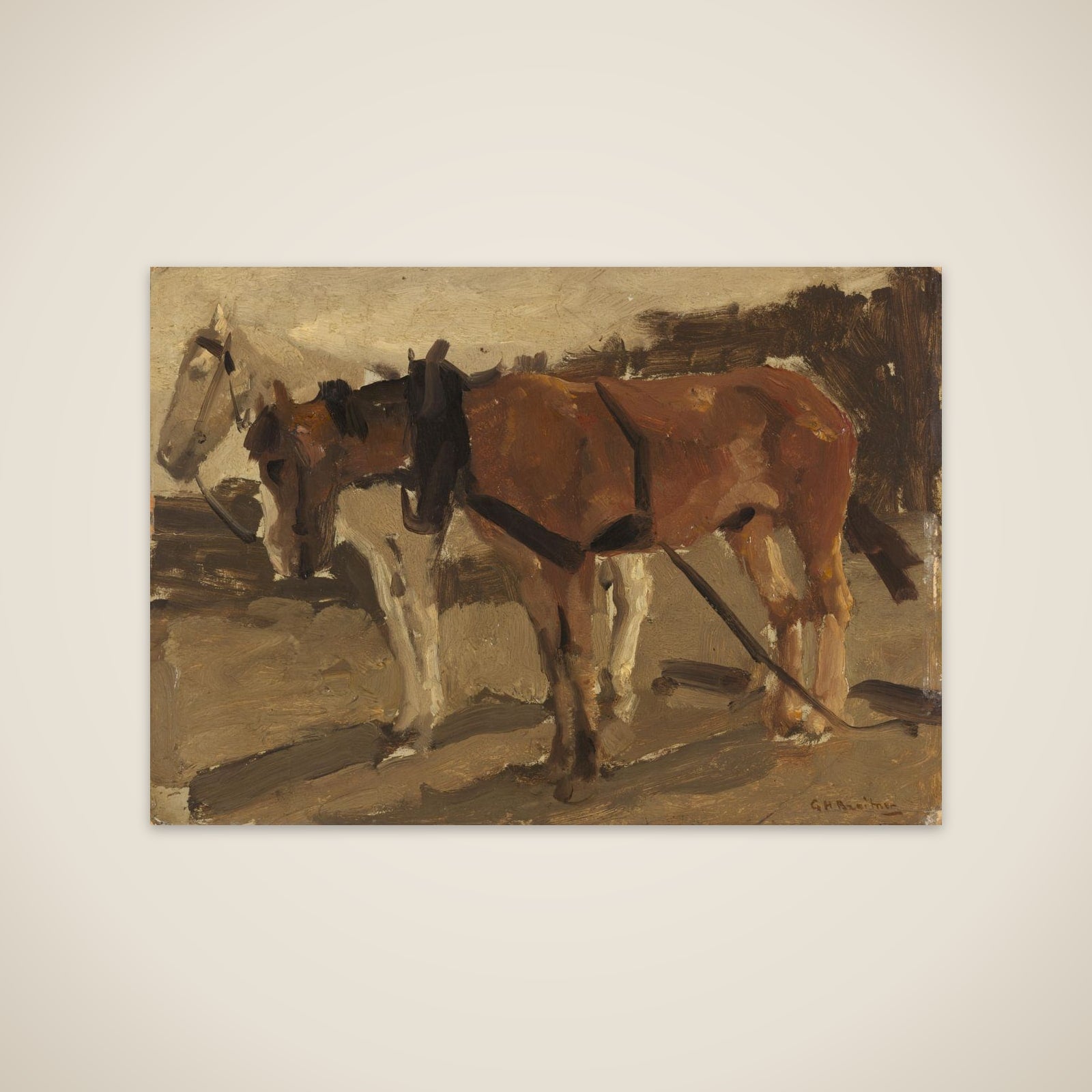 A Brown and a White Horse in Scheveningen unframed print