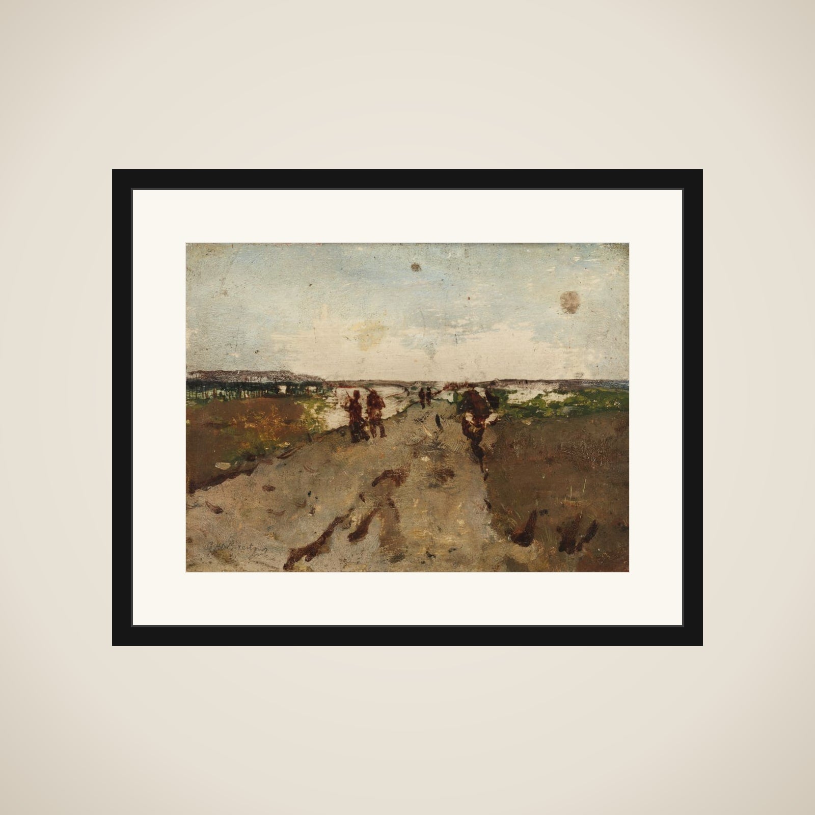 Landscape near Waalsdorp, with Soldiers on Maneuver framed