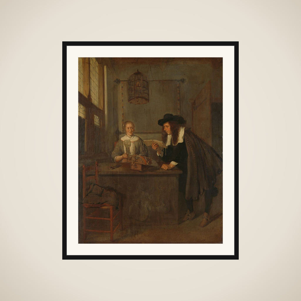 Interior with Lace-Worker and a Visitor framed