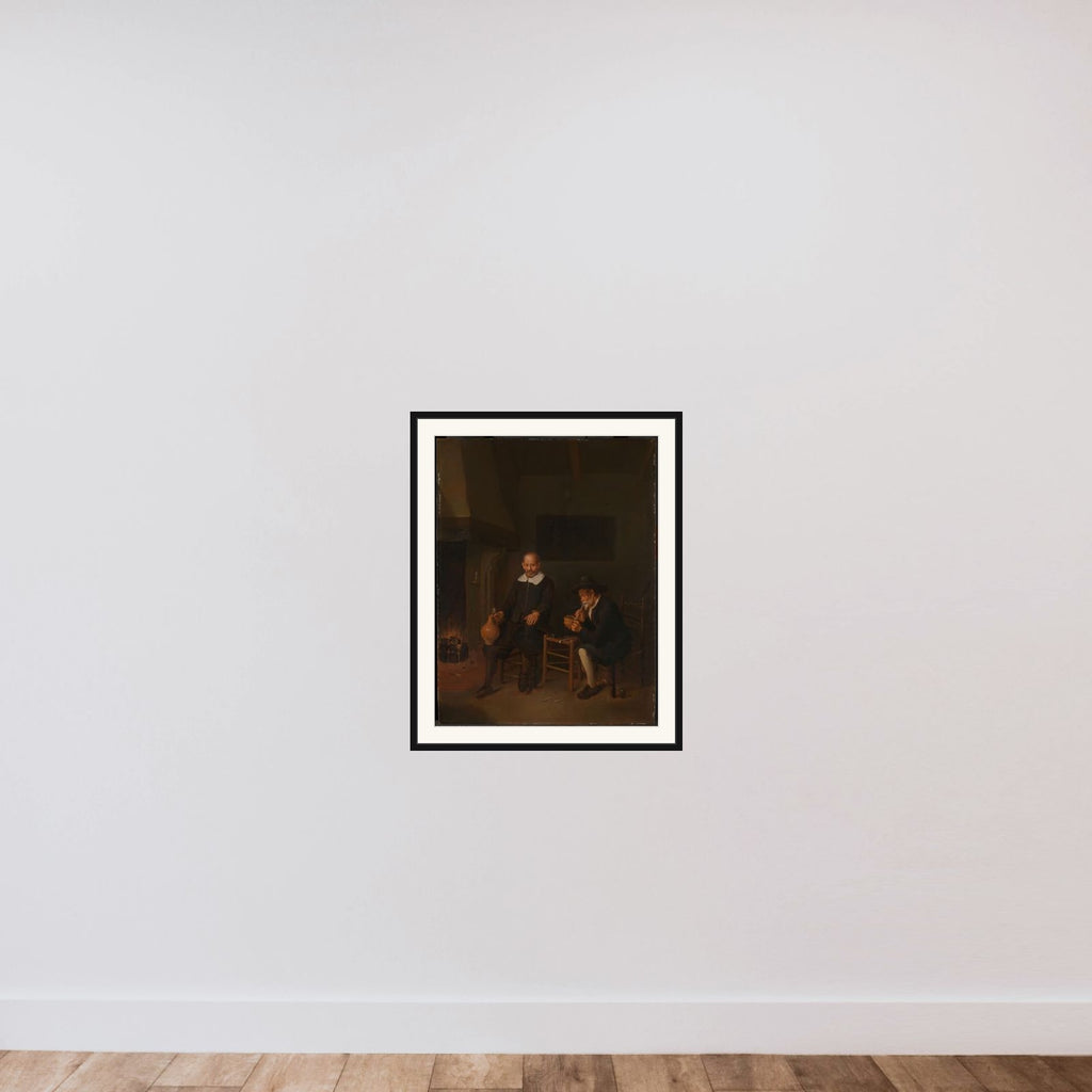 Interior with Two Men by the Fireside framed — shown to scale