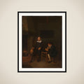 Interior with Two Men by the Fireside framed