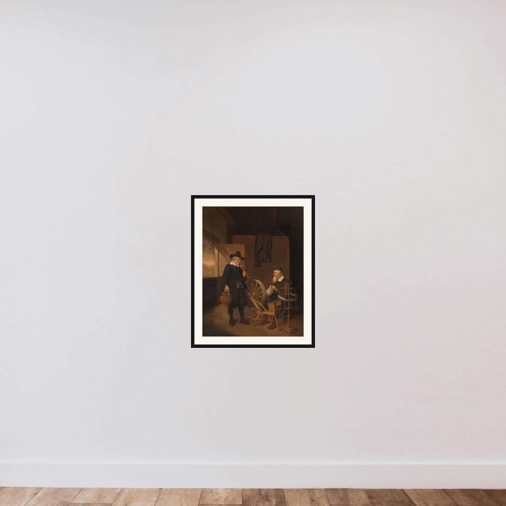 Interior with Fisherman and Man beside a Bobbin and Spool framed — shown to scale