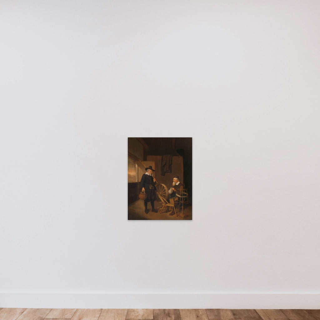 Interior with Fisherman and Man beside a Bobbin and Spool unframed — shown to scale