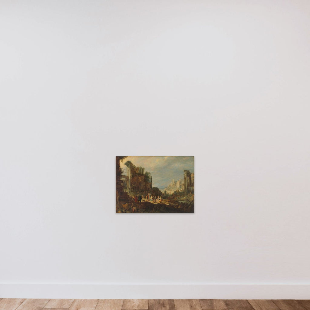 Travellers among Roman Ruins with Rebecca and Eliezer at the Well unframed — shown to scale