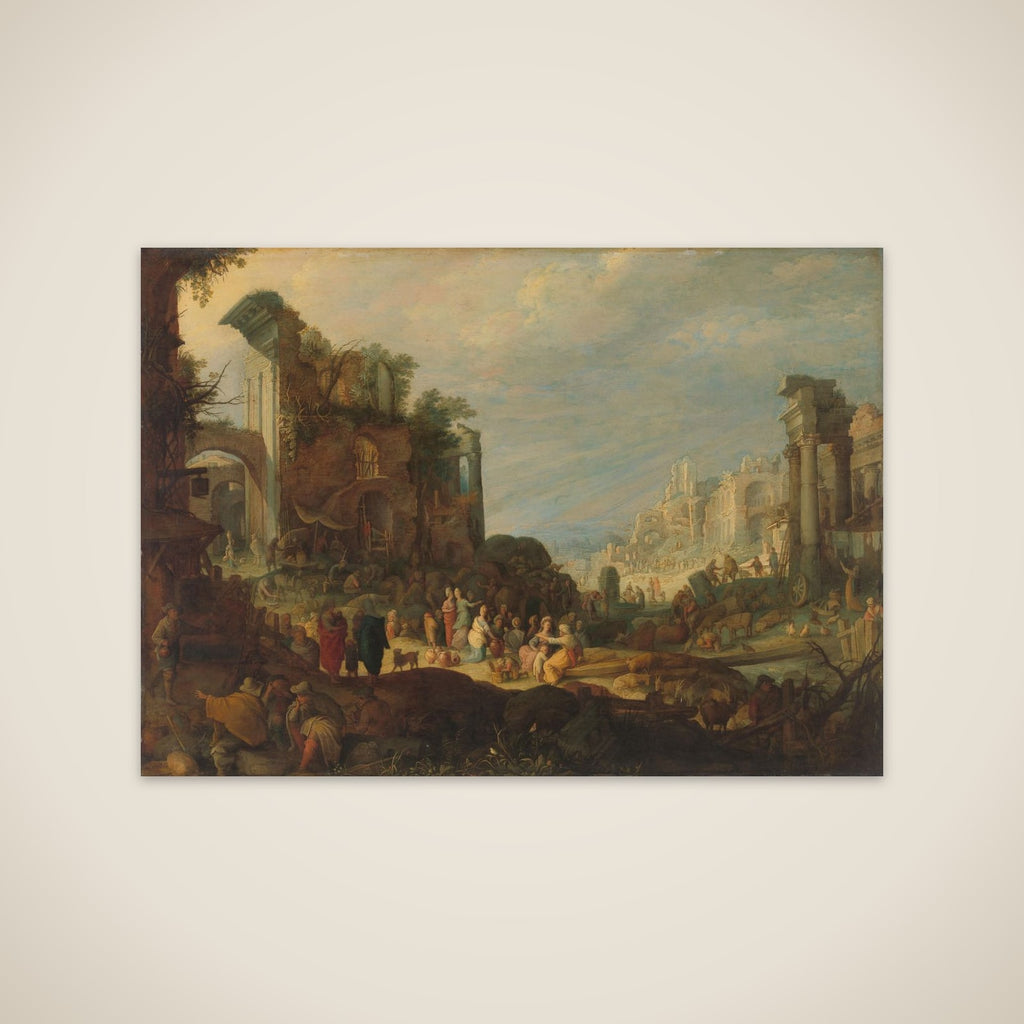 Travellers among Roman Ruins with Rebecca and Eliezer at the Well unframed print
