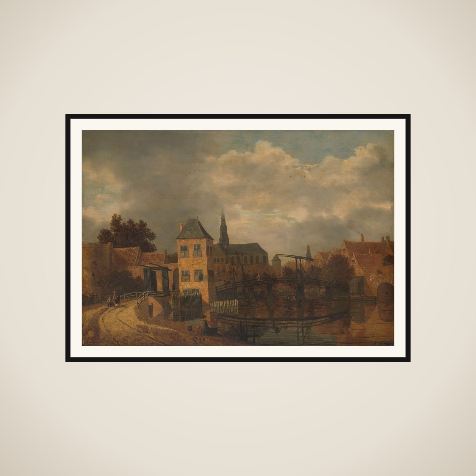 View of the Town of Haarlem, taken from the Spaarne River, showing the Eendjespoort framed