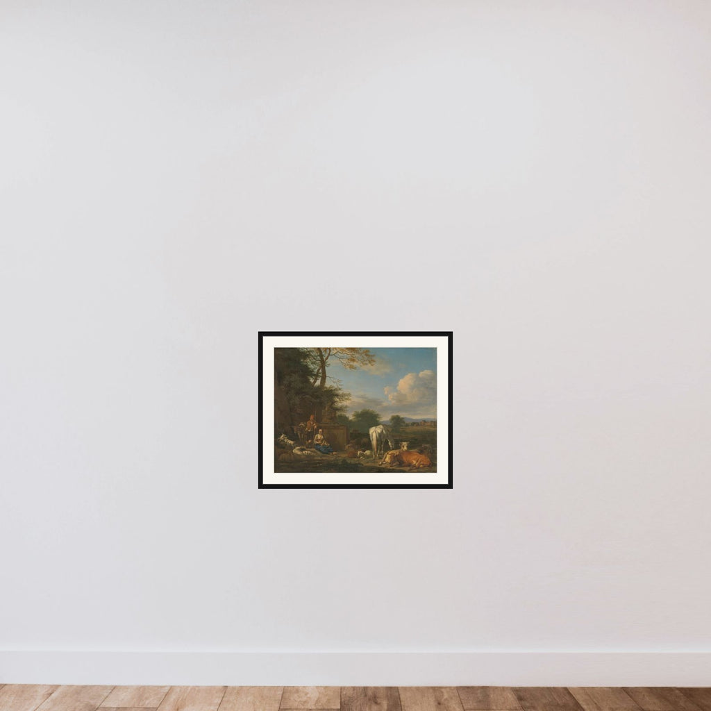 Arcadian Landscape with resting Shepherds and Animals framed — shown to scale