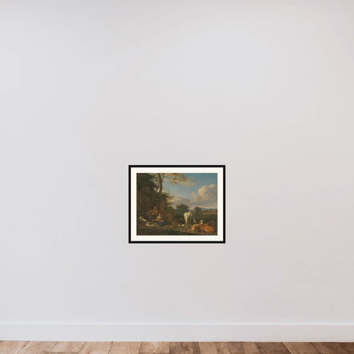 Arcadian Landscape with resting Shepherds and Animals framed — shown to scale