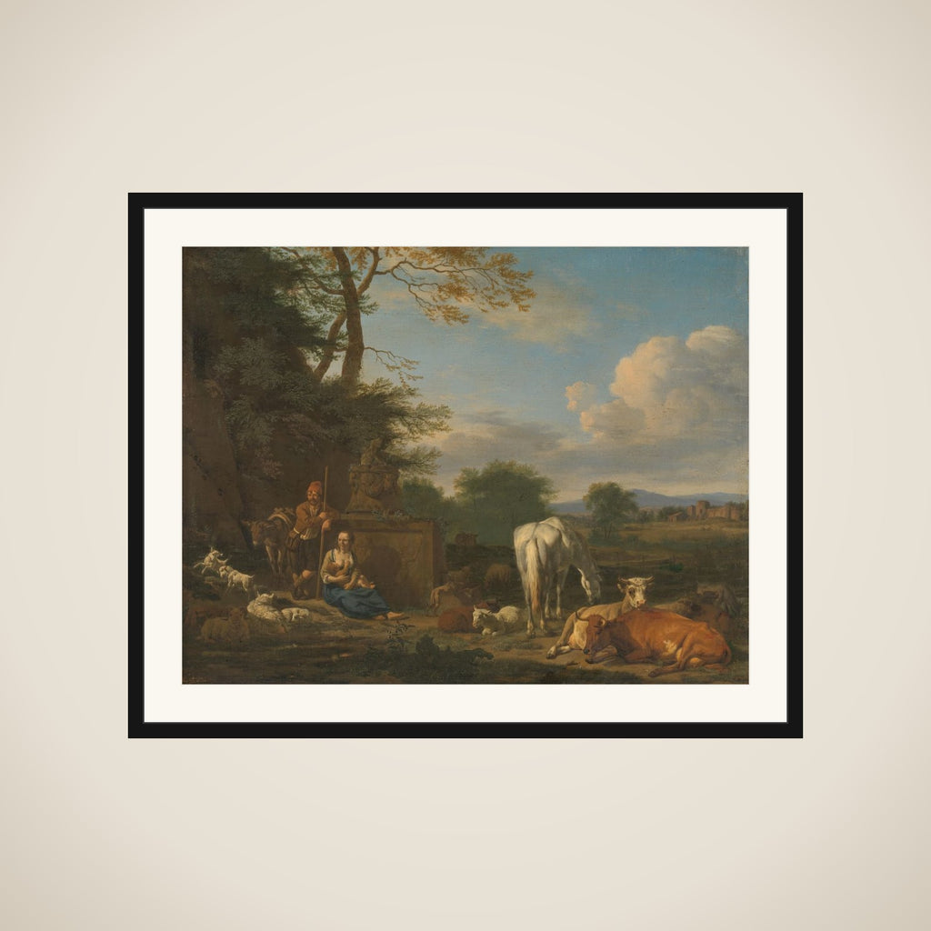 Arcadian Landscape with resting Shepherds and Animals framed