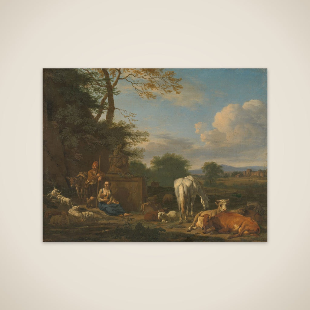 Arcadian Landscape with resting Shepherds and Animals unframed print