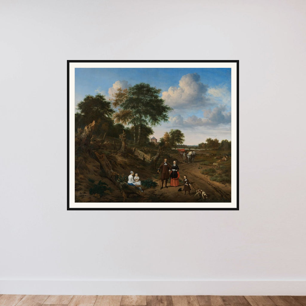 Portrait of a Couple with Two Children and a Nursemaid in a Landscape framed — shown to scale