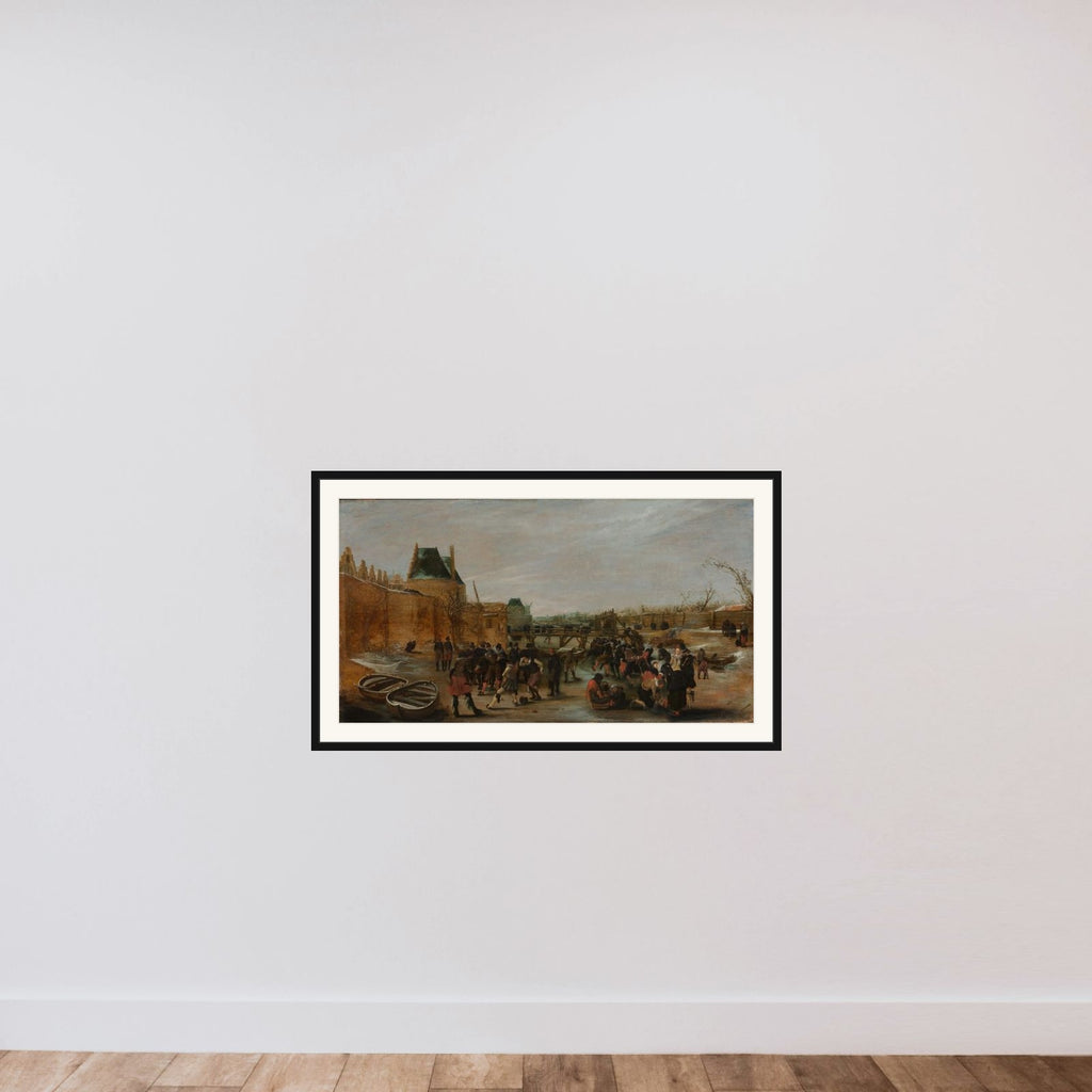 Frolicking on a Frozen Canal in a Town framed — shown to scale