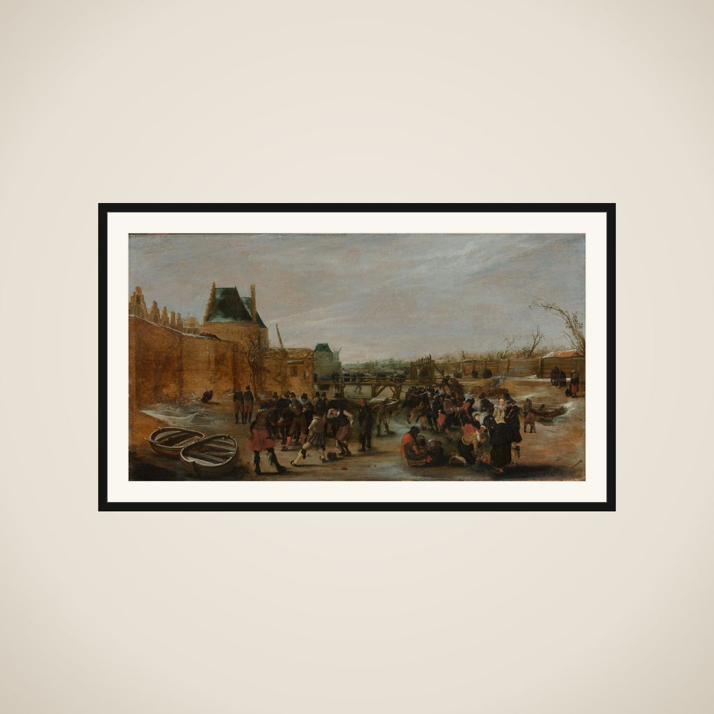 Frolicking on a Frozen Canal in a Town framed
