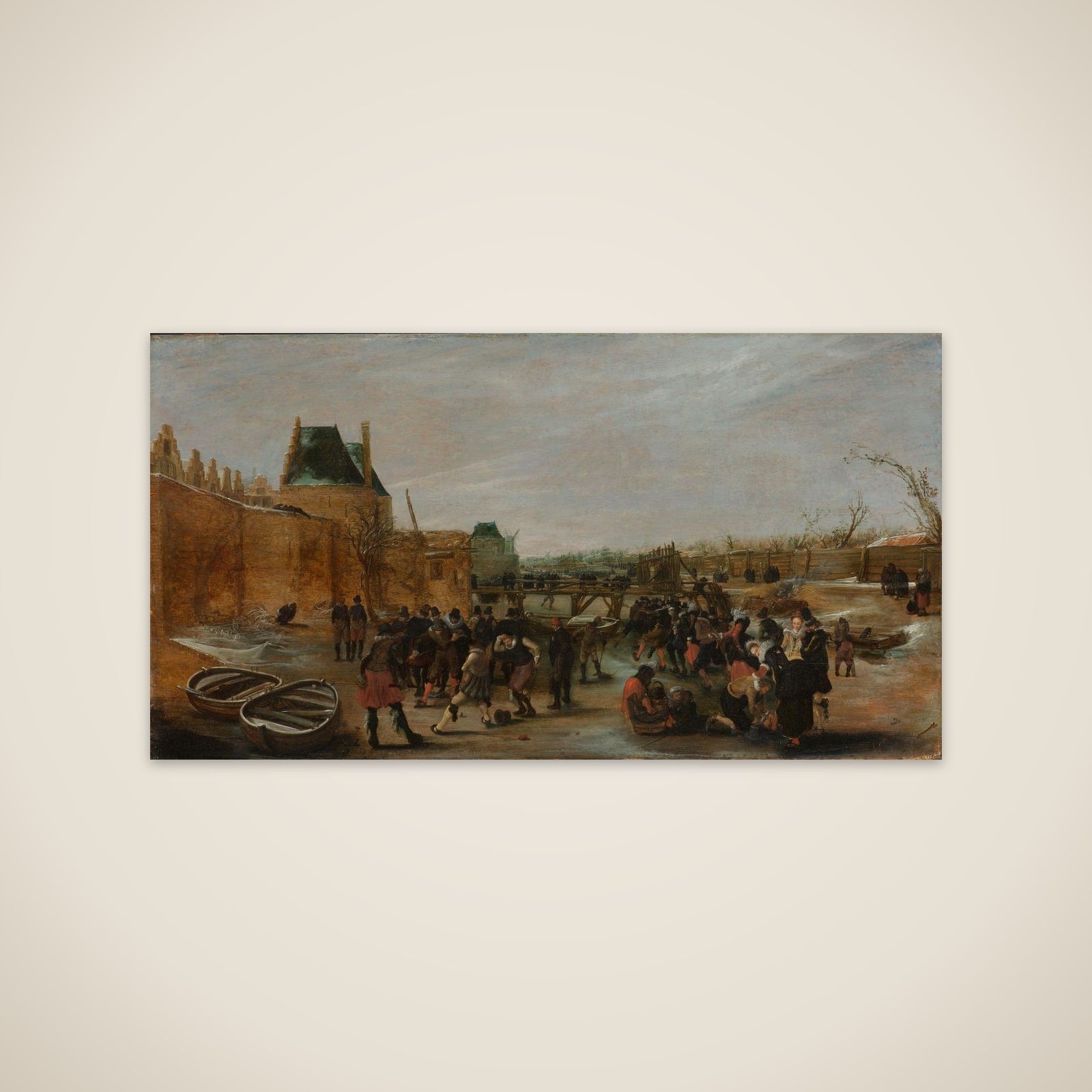 Frolicking on a Frozen Canal in a Town unframed print