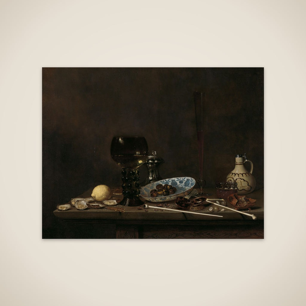 Still Life with Roemer, Salt Cellar, Tobacco, Lemon, and Olives unframed print