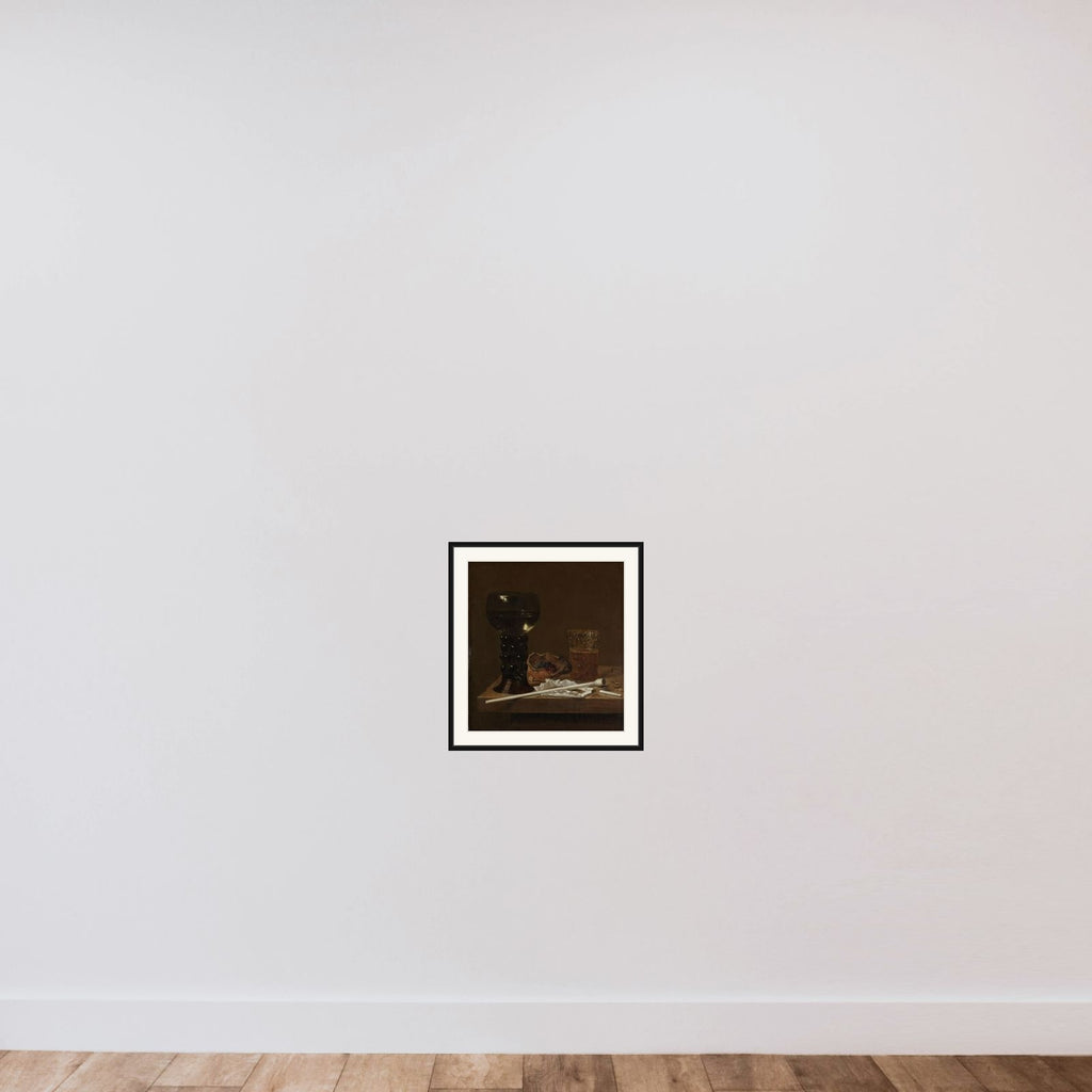Still Life with Roemer, Beer Glass and a Pipe framed — shown to scale