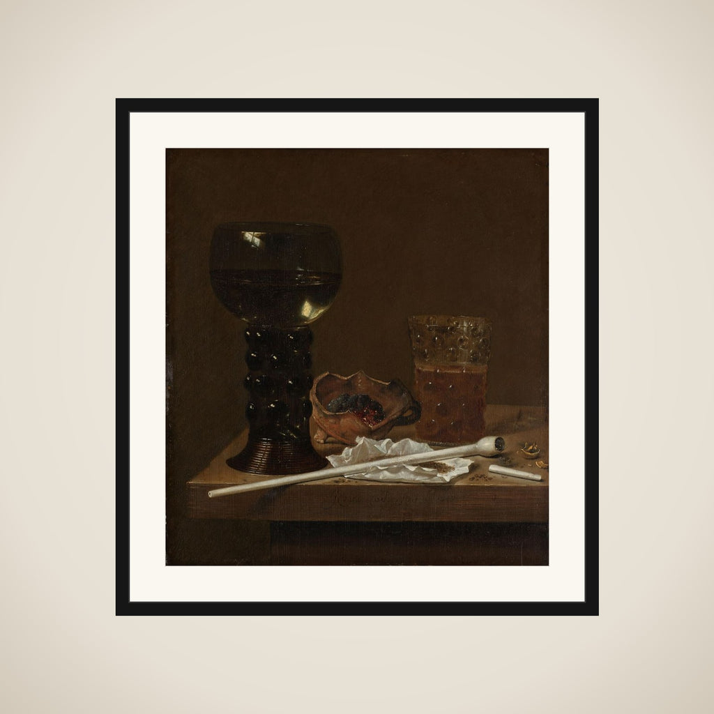 Still Life with Roemer, Beer Glass and a Pipe framed