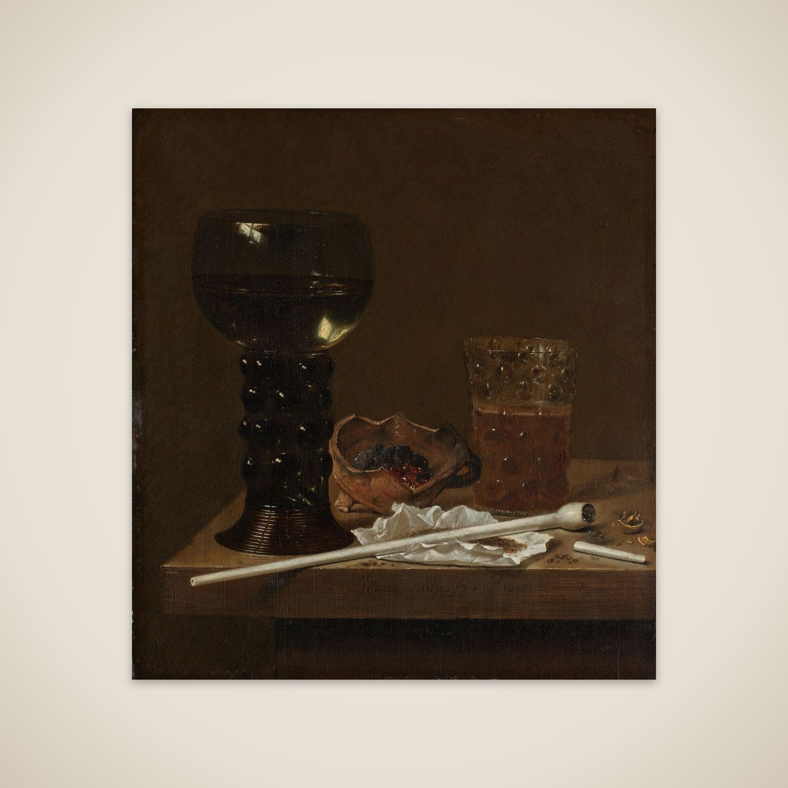 Still Life with Roemer, Beer Glass and a Pipe unframed print