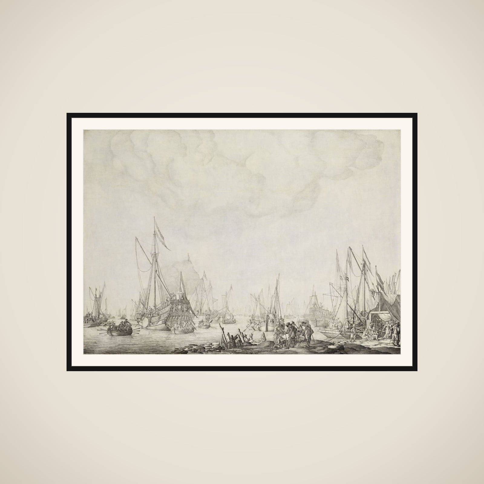 The Royal and State Yachts, possibly the Arrival of Charles II of England at Moerdijk, 1660 framed