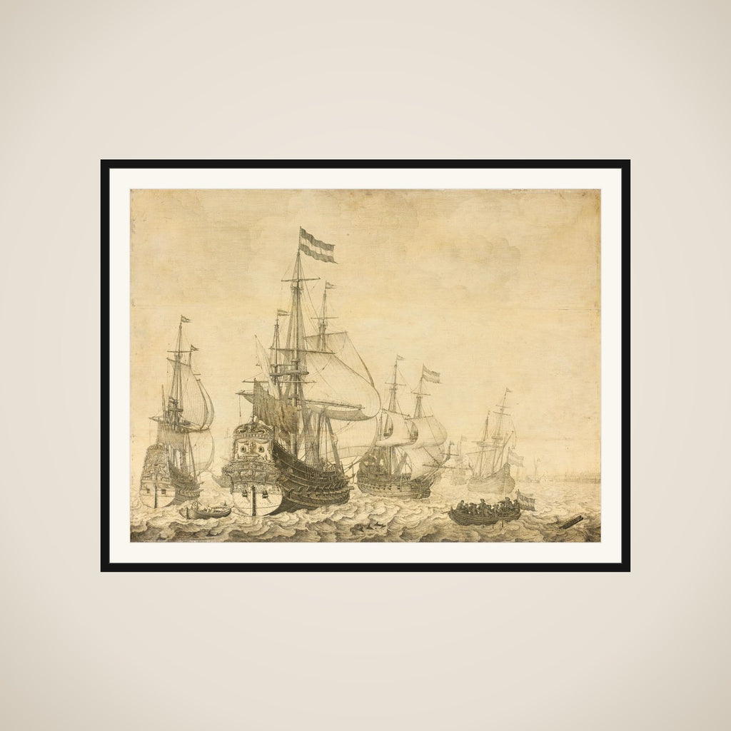 "Seascape with the Dutch Men-of-War including the "Drenthe" and the "Prince Frederick-Henry"" framed