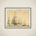 "Seascape with the Dutch Men-of-War including the "Drenthe" and the "Prince Frederick-Henry"" framed