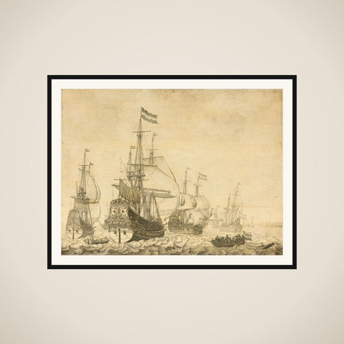 "Seascape with the Dutch Men-of-War including the "Drenthe" and the "Prince Frederick-Henry"" framed