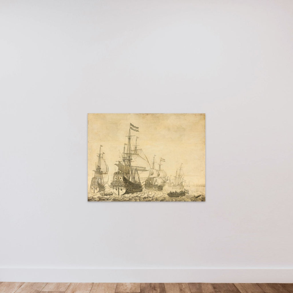 "Seascape with the Dutch Men-of-War including the "Drenthe" and the "Prince Frederick-Henry"" unframed — shown to scale