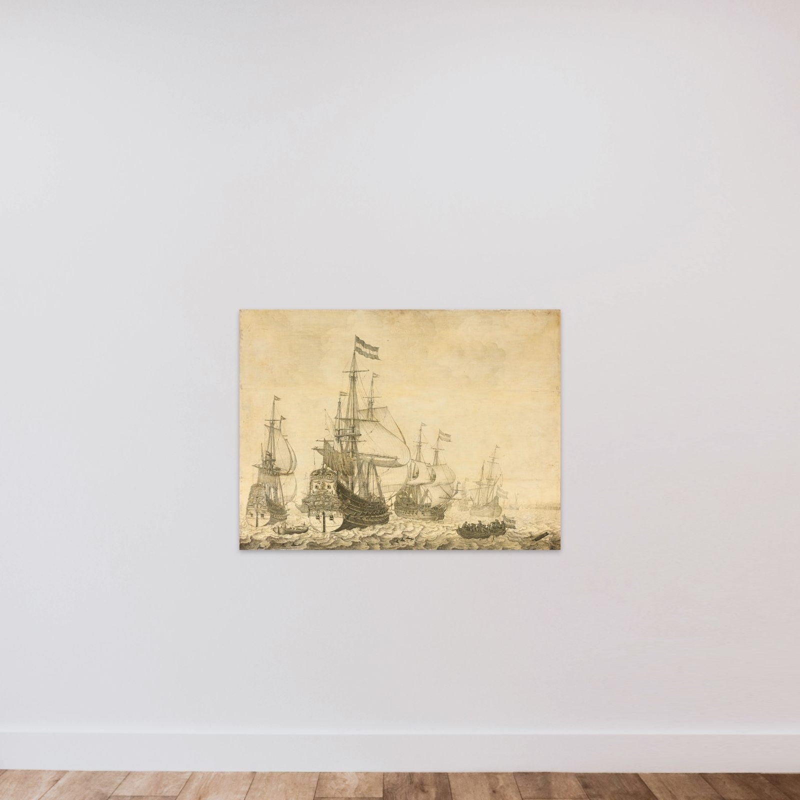 "Seascape with the Dutch Men-of-War including the "Drenthe" and the "Prince Frederick-Henry"" unframed — shown to scale