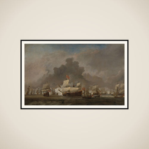 "Naval Battle between Michiel Adriaenszoon de Ruyter and the Duke of York on the ""Royal Prince"" during the Battle of Solebay, 7 June 1672:  episode from the Third Anglo-Dutch War" framed