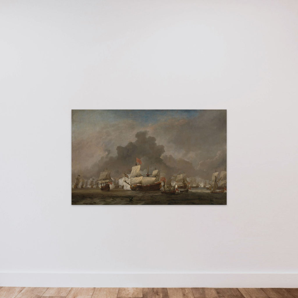 "Naval Battle between Michiel Adriaenszoon de Ruyter and the Duke of York on the ""Royal Prince"" during the Battle of Solebay, 7 June 1672:  episode from the Third Anglo-Dutch War" unframed — shown to scale