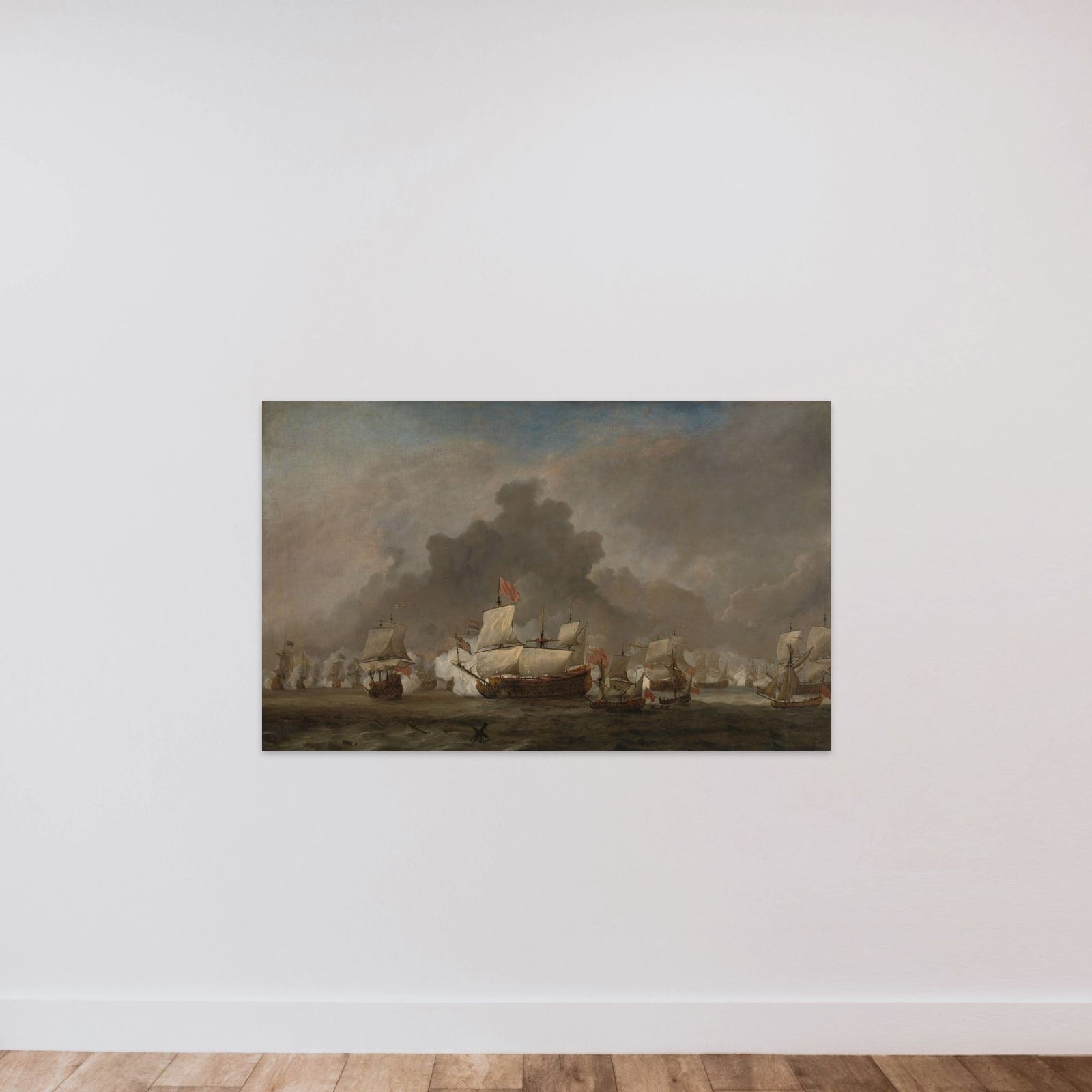 "Naval Battle between Michiel Adriaenszoon de Ruyter and the Duke of York on the ""Royal Prince"" during the Battle of Solebay, 7 June 1672:  episode from the Third Anglo-Dutch War" unframed — shown to scale
