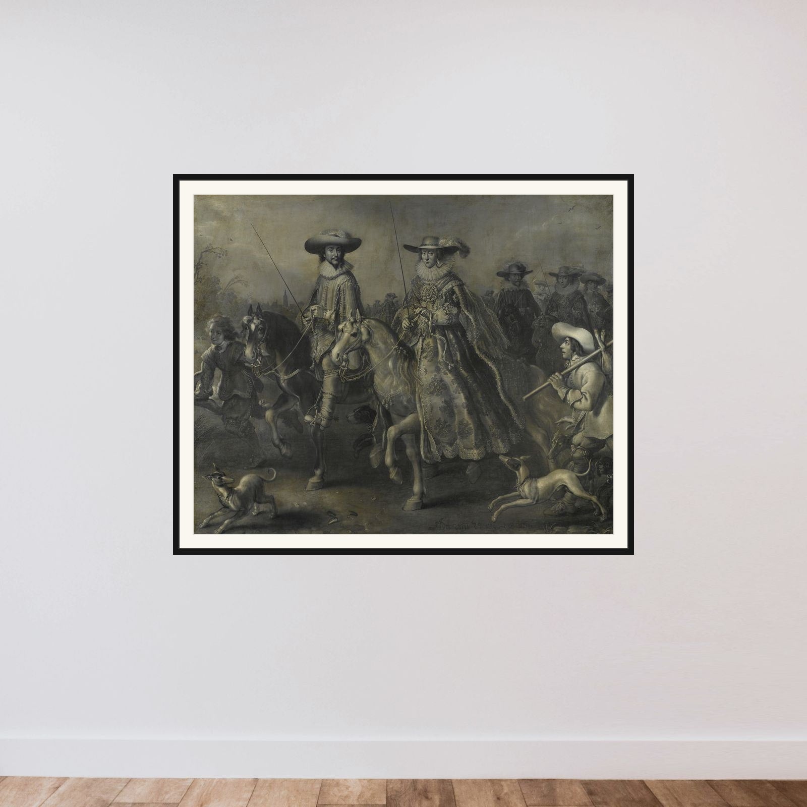 Friedrich V (1596-1632), Elector of the Palatinate, King of Bohemia, and his Wife Elizabeth Stuart (1596-1662) on Horseback framed — shown to scale