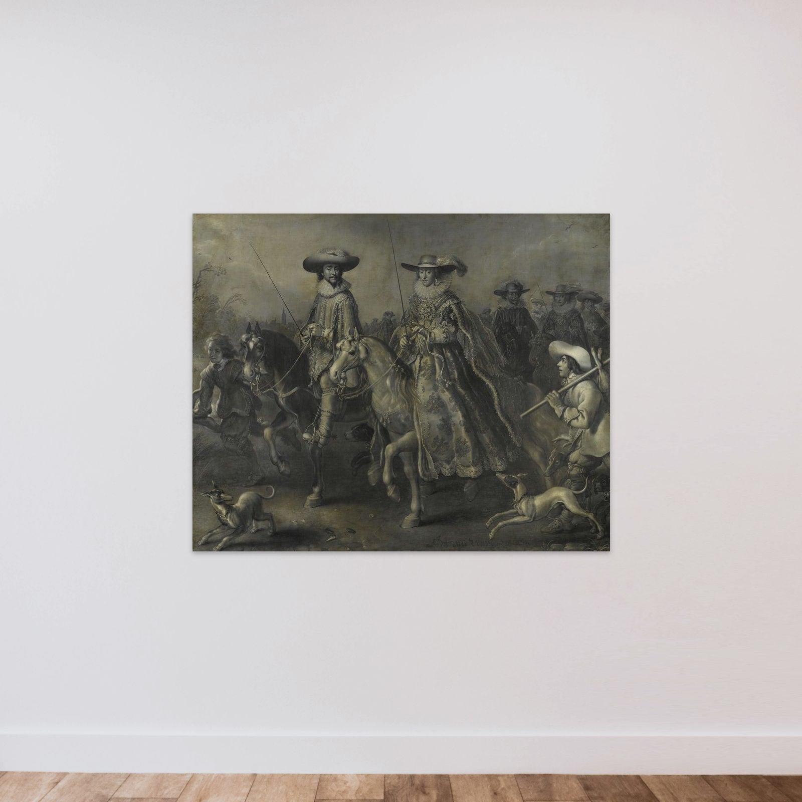 Friedrich V (1596-1632), Elector of the Palatinate, King of Bohemia, and his Wife Elizabeth Stuart (1596-1662) on Horseback unframed — shown to scale