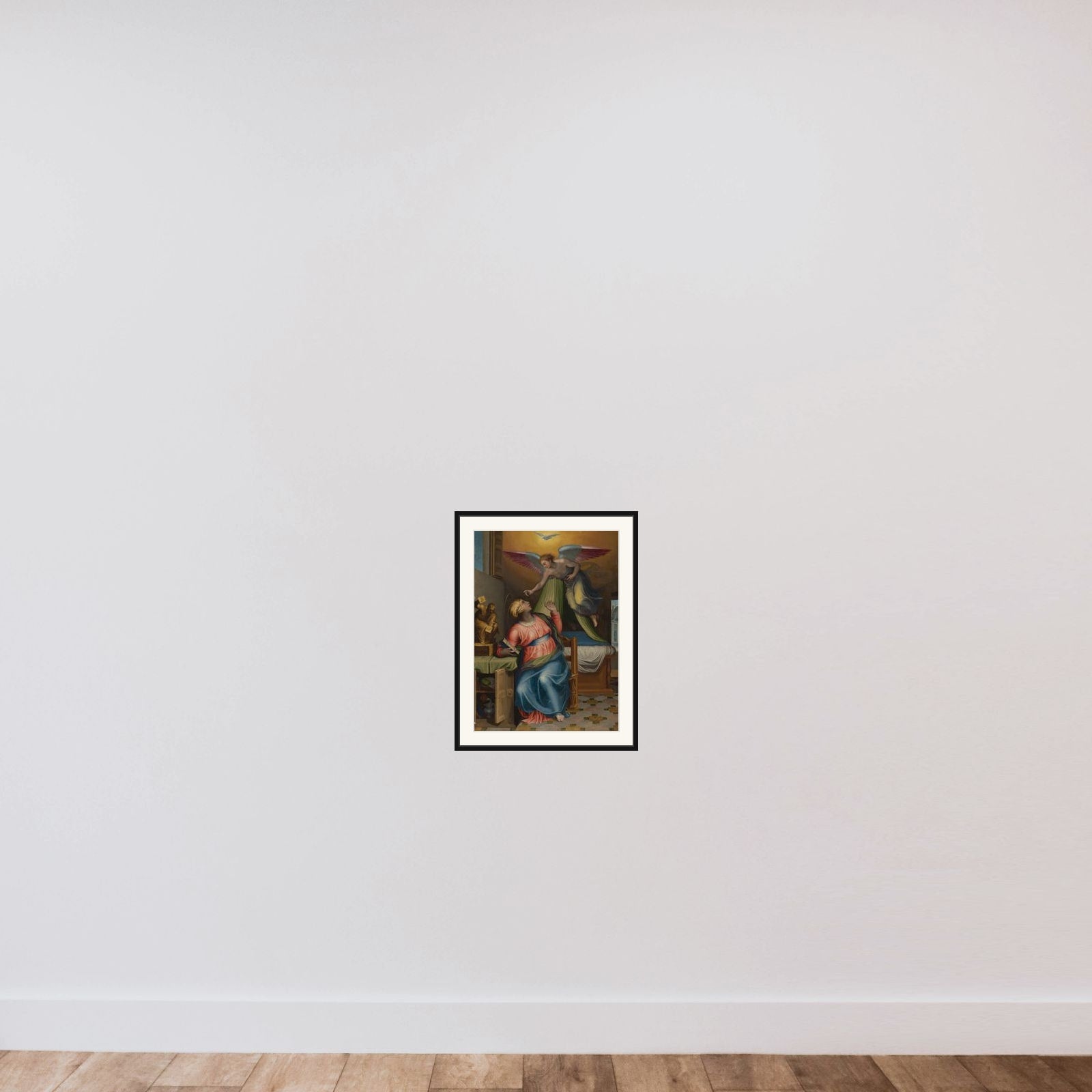 Annunciation to the Virgin framed — shown to scale