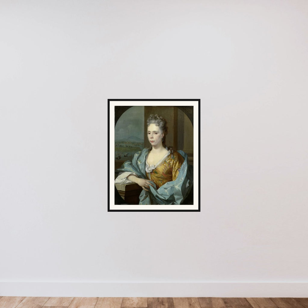 Portrait of Elisabeth van Riebeeck, Daughter of Abraham van Riebeeck, Wife of Gerard van Oosten framed — shown to scale