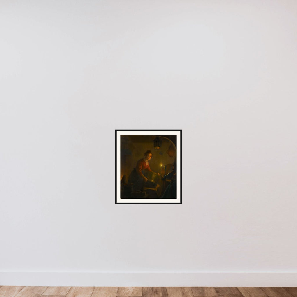 A Woman in a Kitchen by Candlelight framed — shown to scale