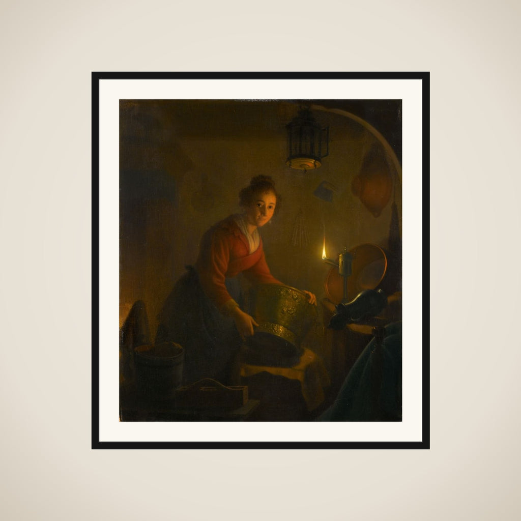 A Woman in a Kitchen by Candlelight framed