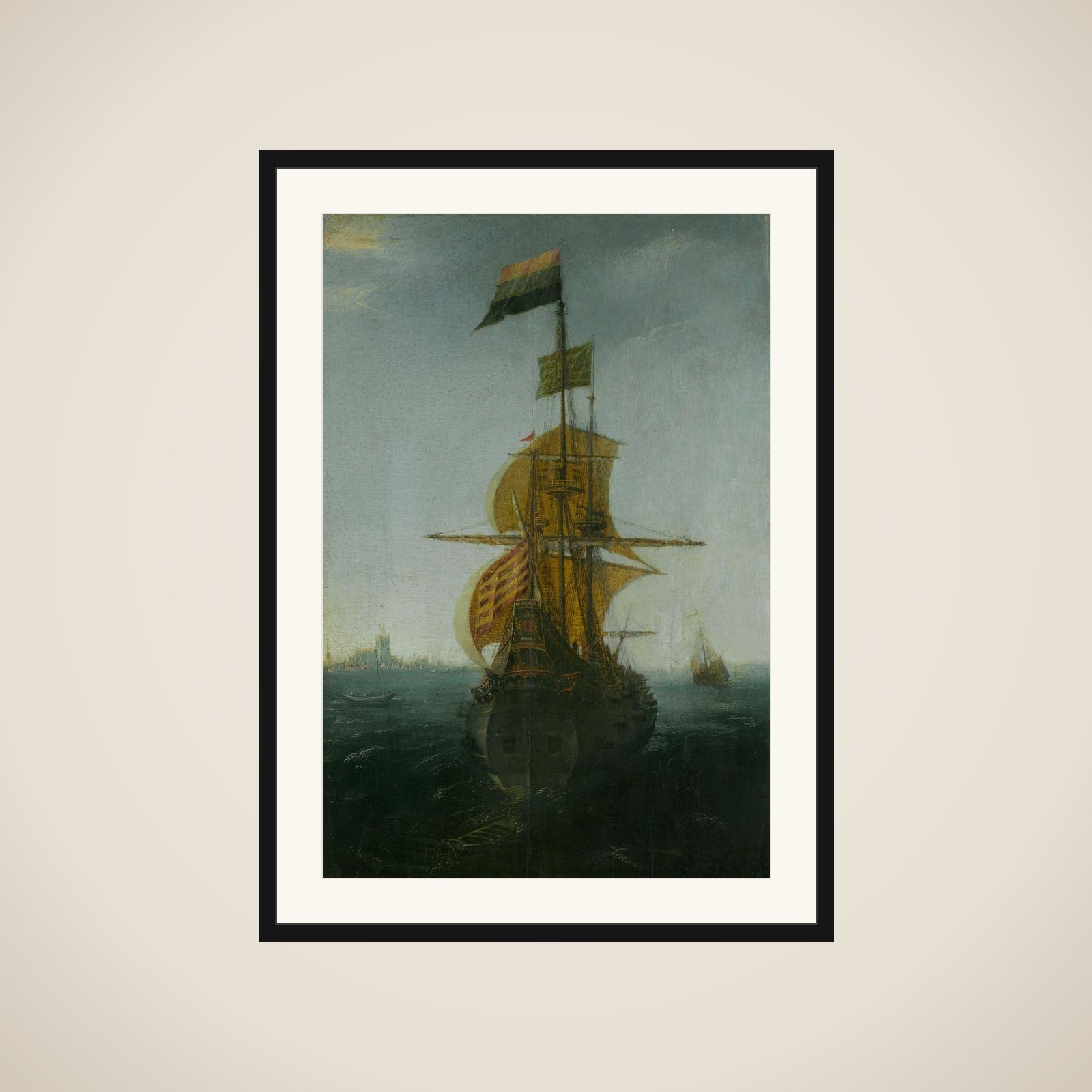 An Amsterdam East Indiaman framed