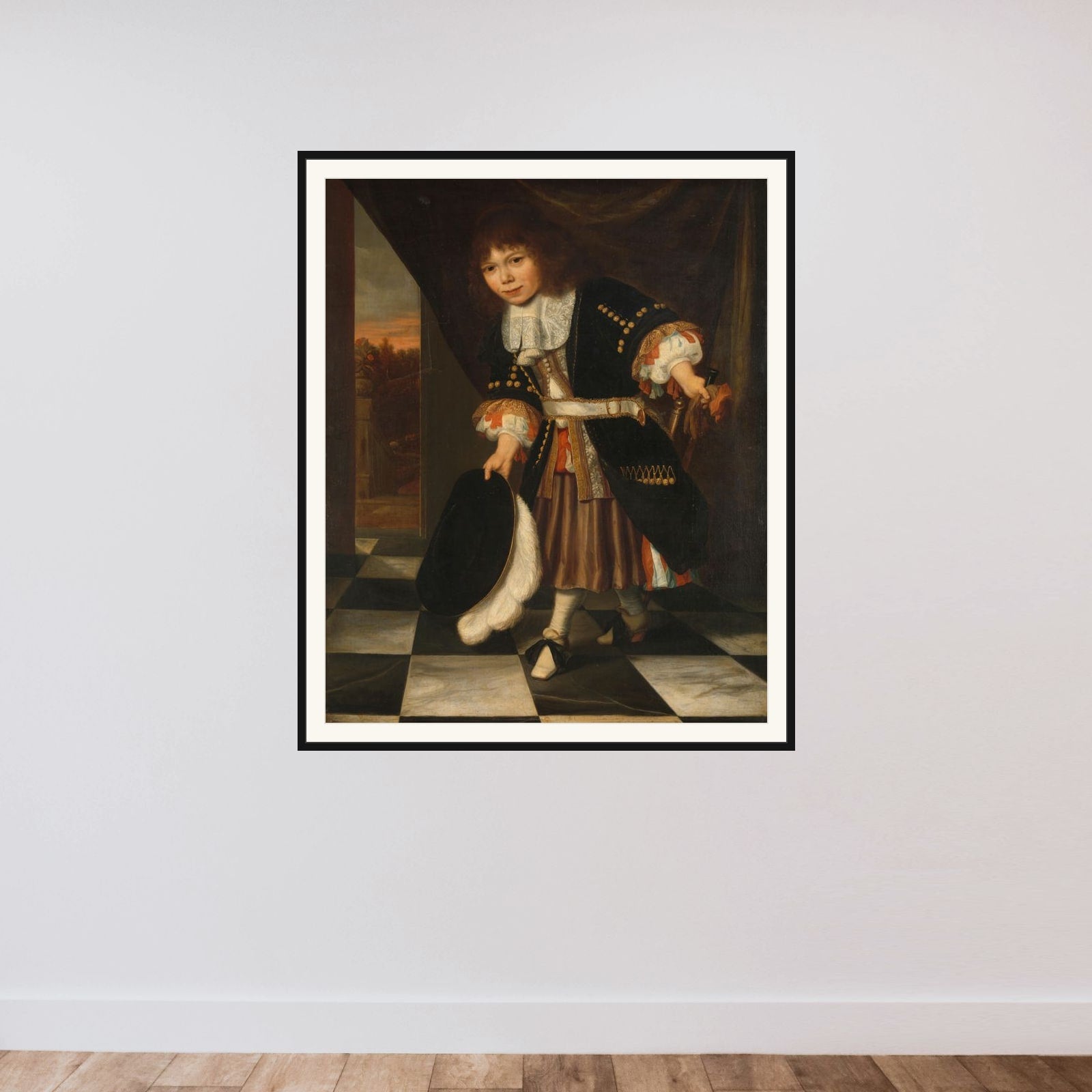 Portrait of a Boy, called The Young Son of Admiral van Nes (The Admiral's Son) framed — shown to scale