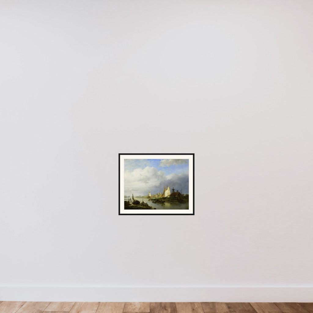 Boats on a River with a Beacon of Light framed — shown to scale