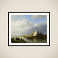 Boats on a River with a Beacon of Light framed