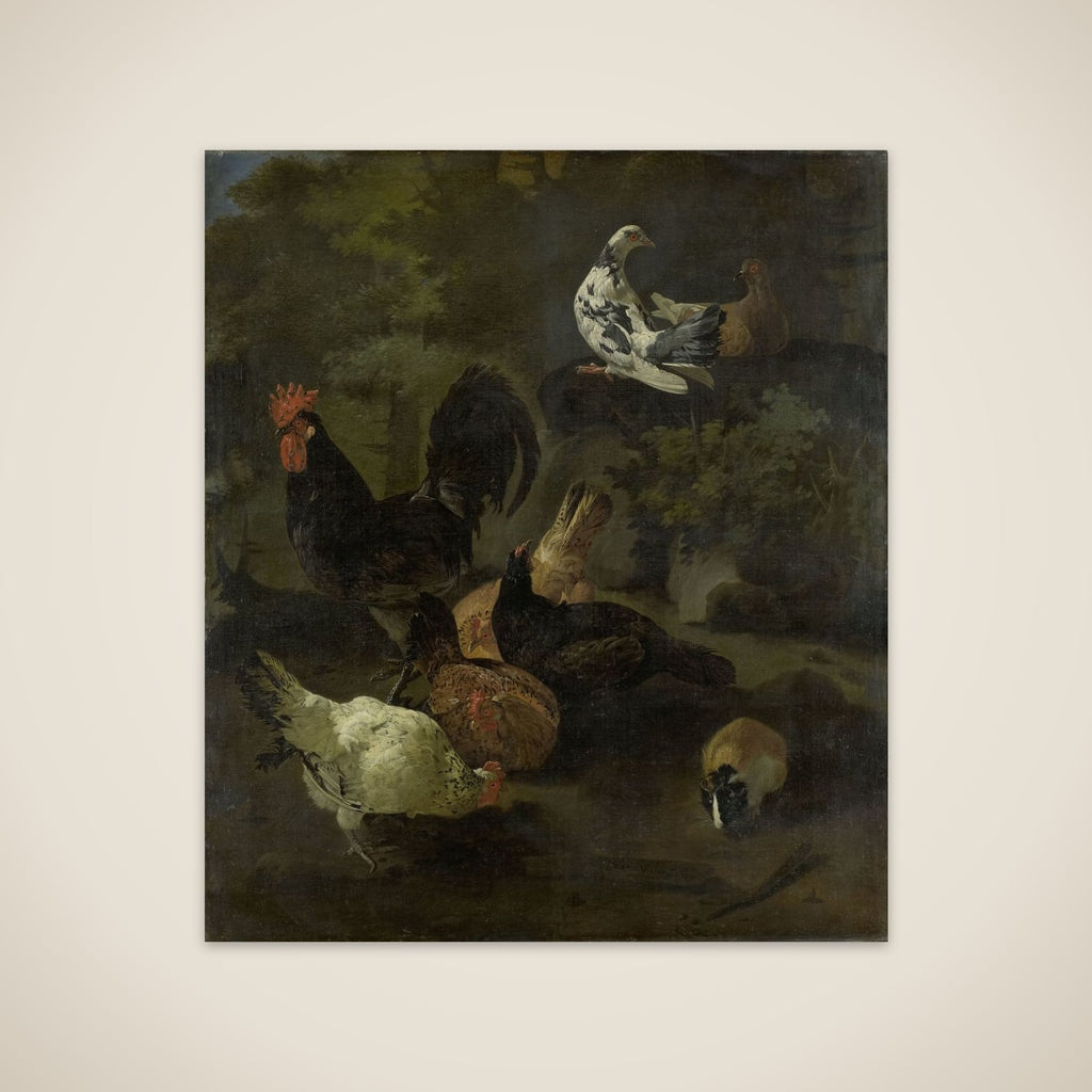 A Cock, Hens, Doves, and a Marmot unframed print