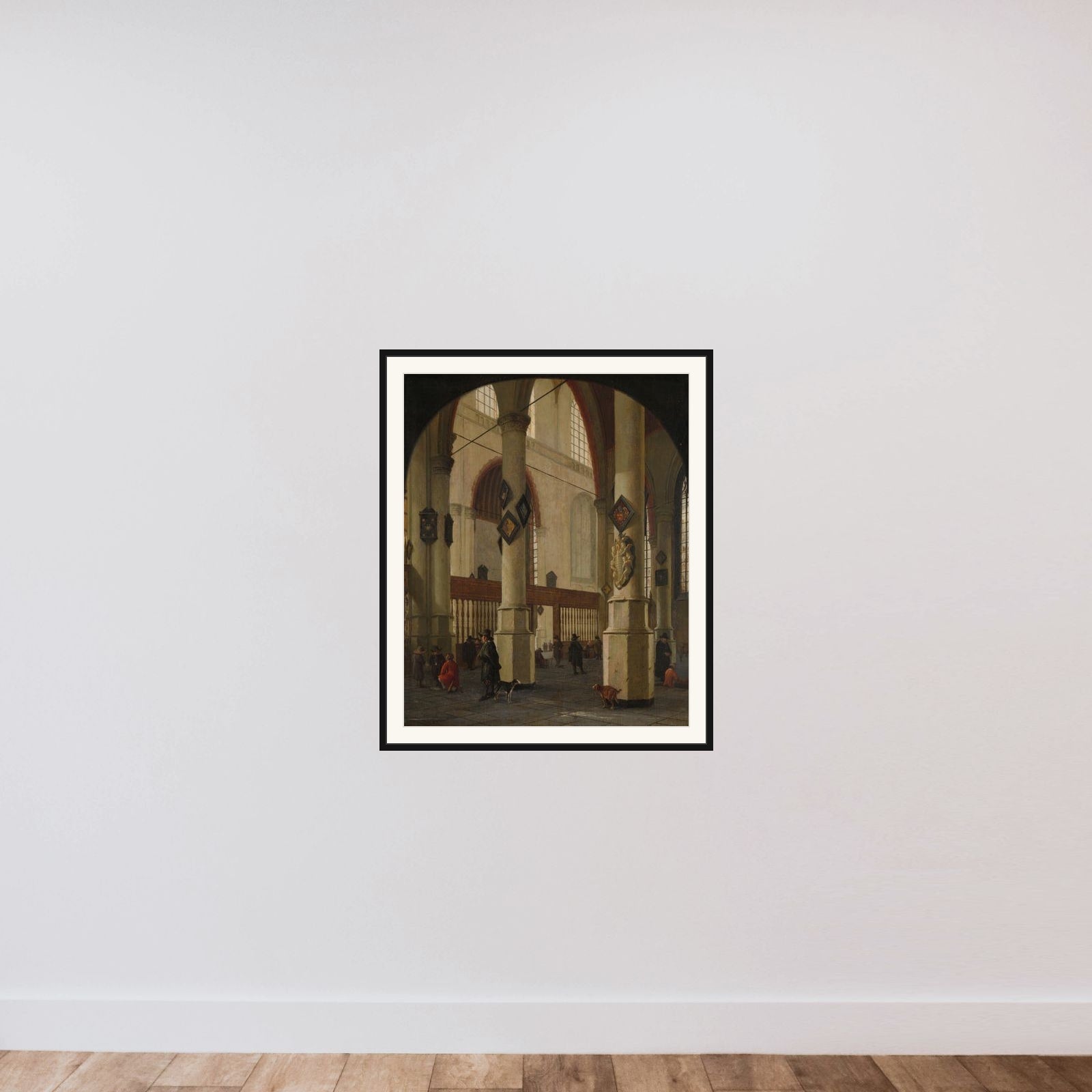 Interior of the Oude Kerk in Delft framed — shown to scale