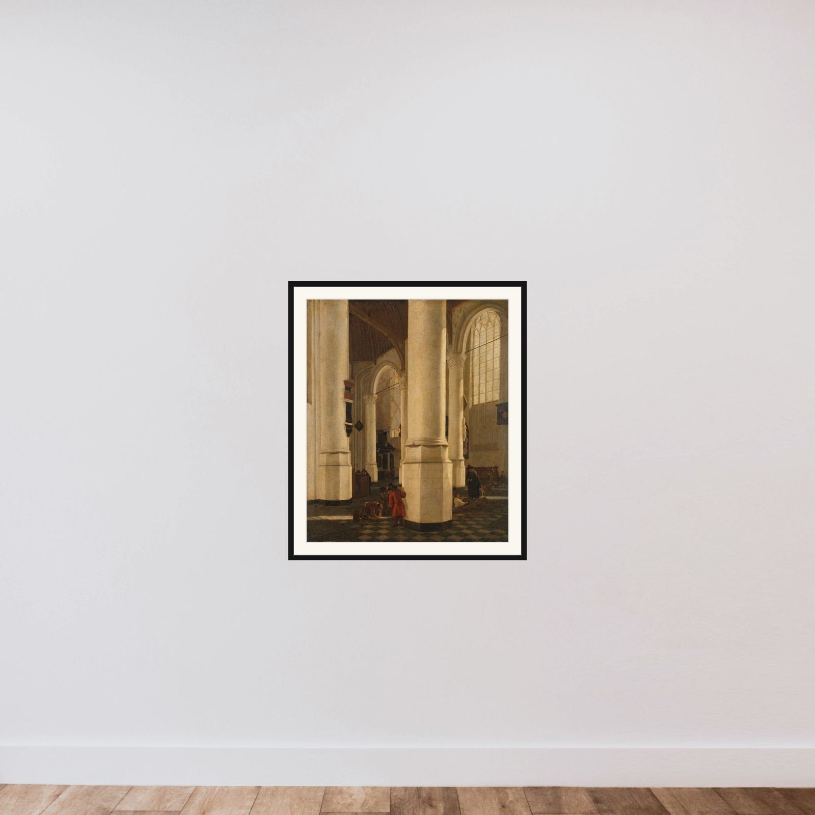 Interior of the Oude Kerk in Delft, with the Tomb of Vice-Admiral Piet Hein framed — shown to scale