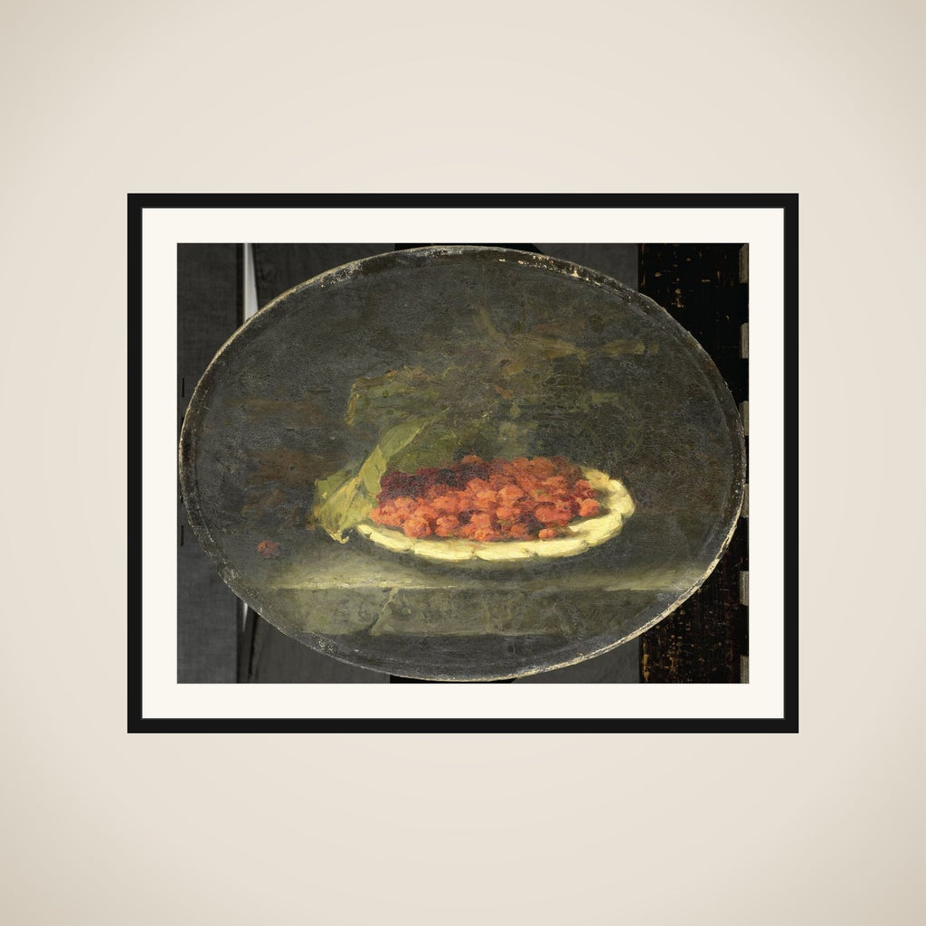 Still life with aardbeien in een witte schaal framed