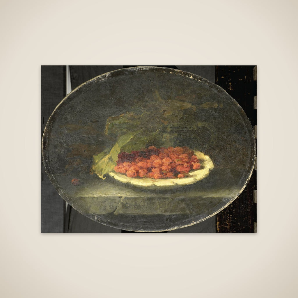 Still life with aardbeien in een witte schaal unframed print