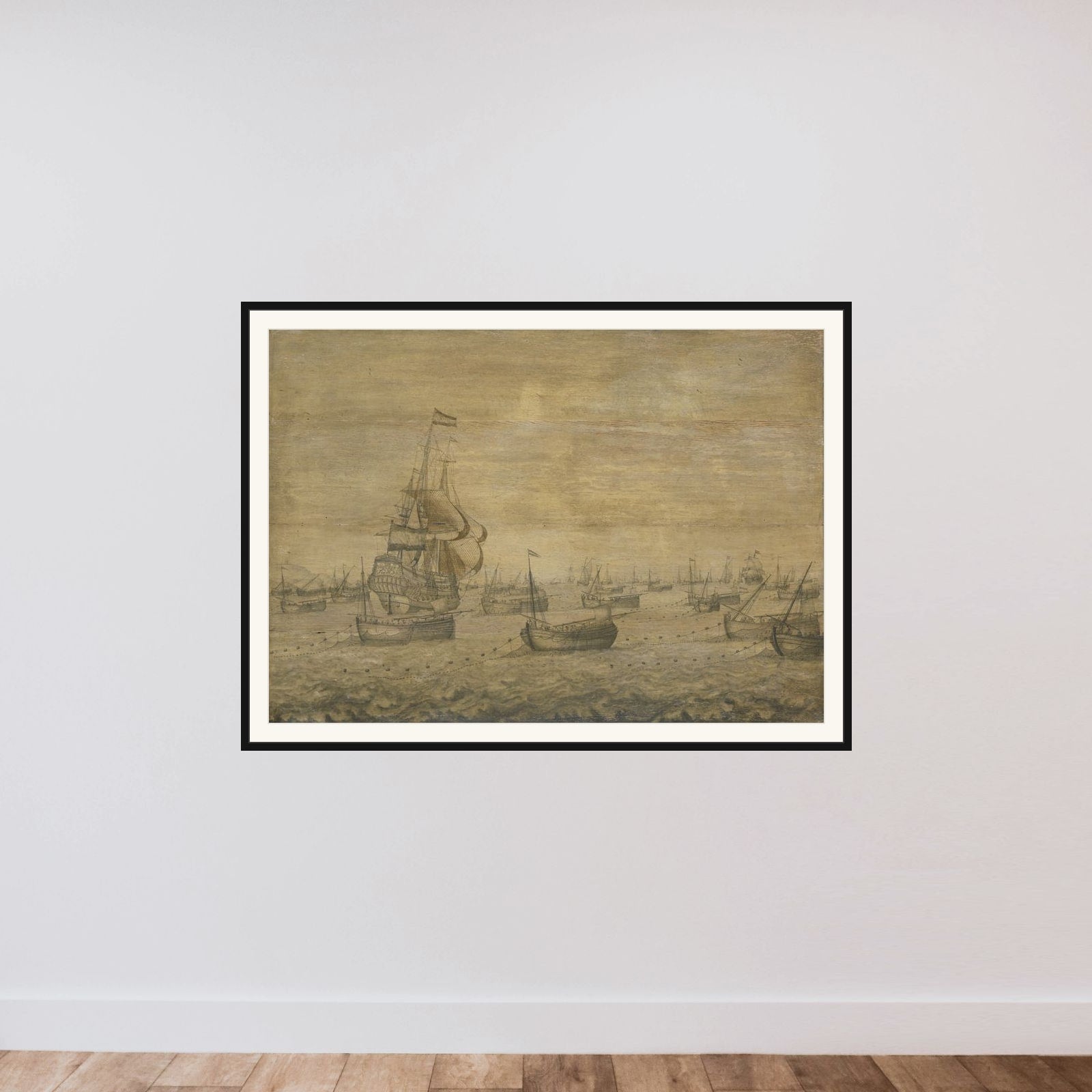 The Dutch Herring Fleet at the fishing grounds framed — shown to scale