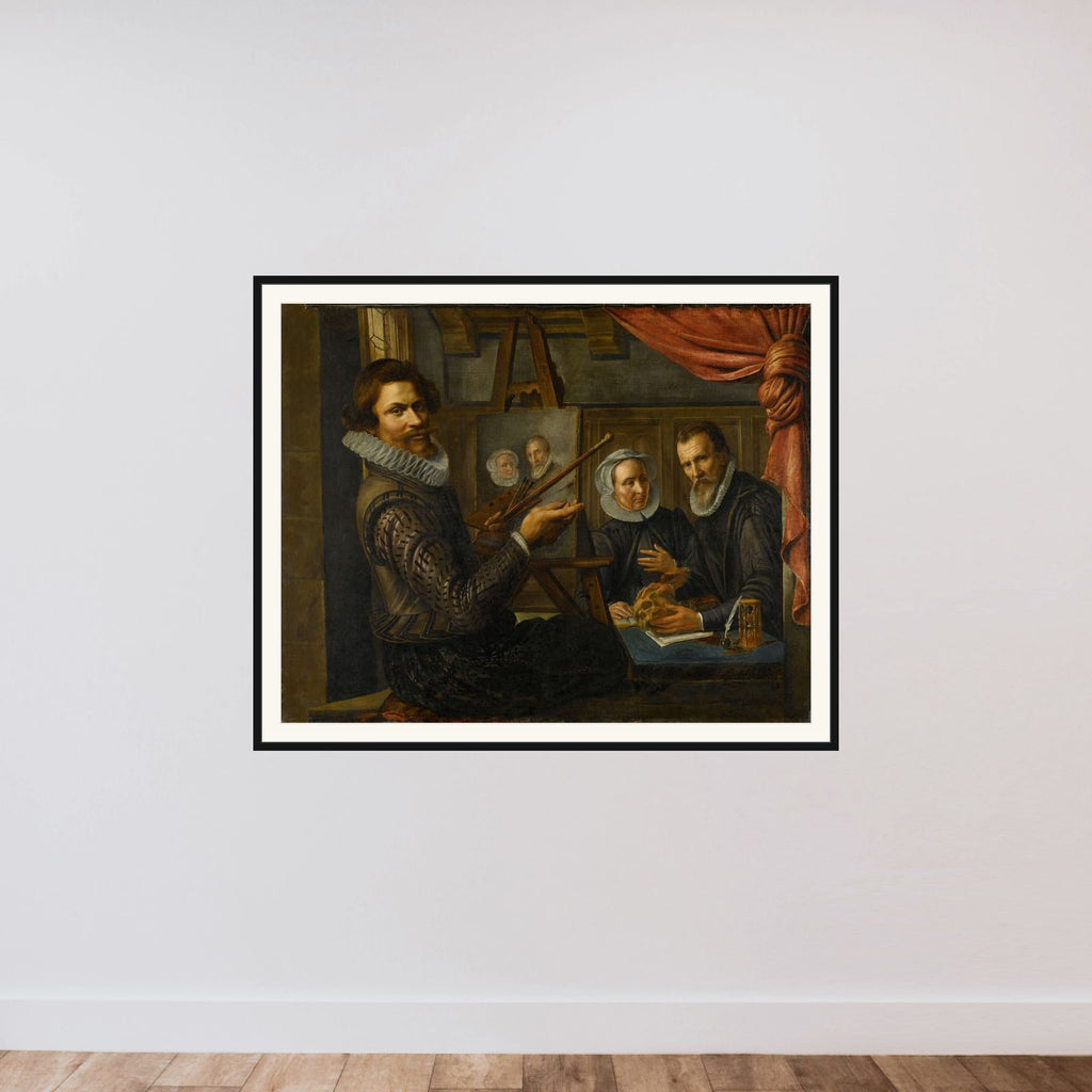 The Painter in his Studio Painting the Portrait of a Married Couple framed — shown to scale
