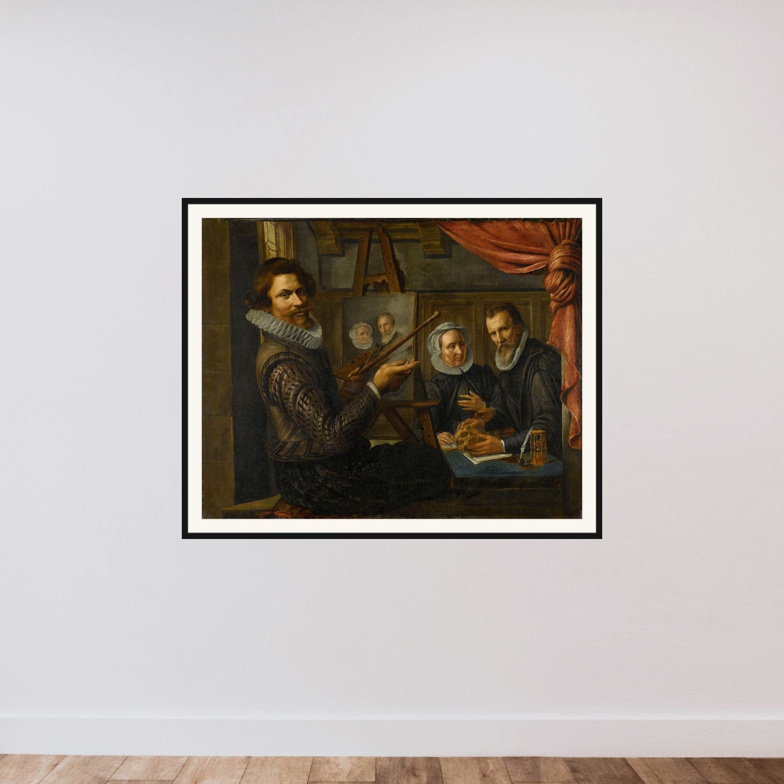 The Painter in his Studio Painting the Portrait of a Married Couple framed — shown to scale