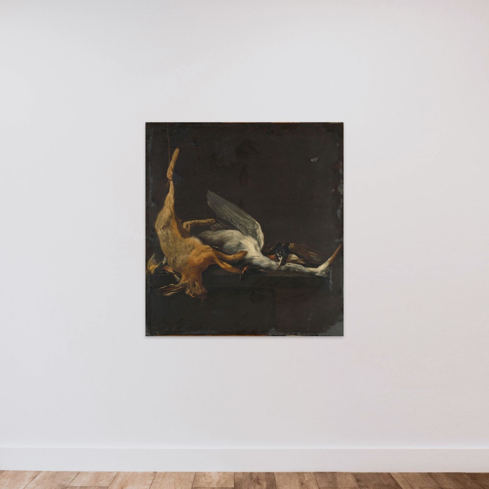 Still Life with a Hare, a Heron and Other Birds unframed — shown to scale